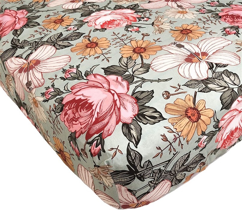 Drap contour en coton - Jardin fleuri vert | The Mini Scout