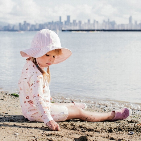 Chapeau en coton UV - Rayé rose | Jan & Jul