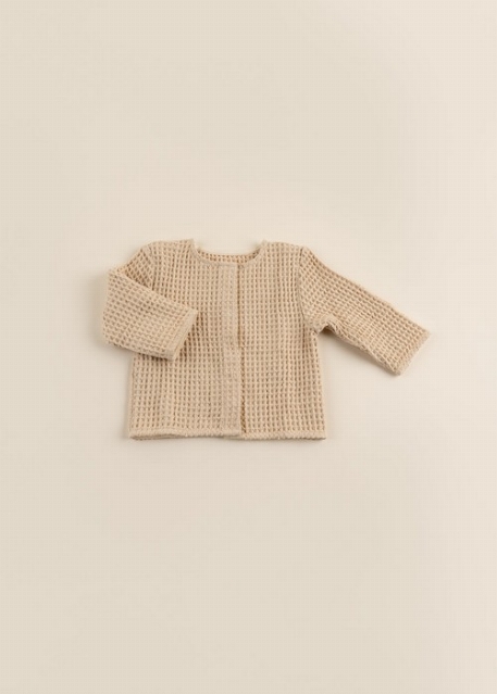 Cardigan gaufré en coton biologique - Sable | Coco Village