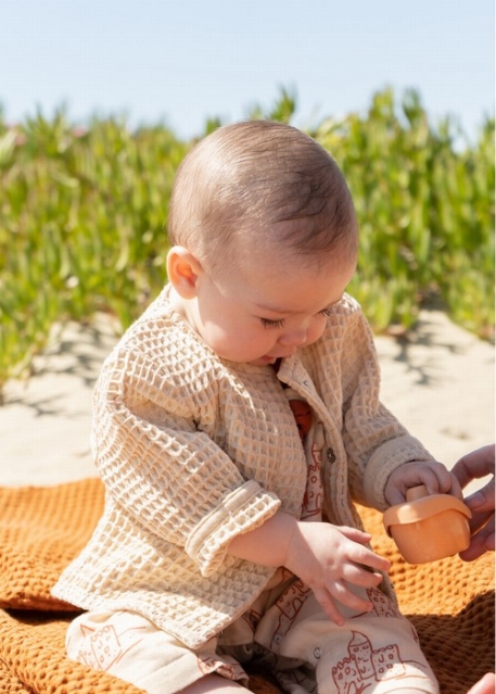 Cardigan gaufré en coton biologique - Sable | Coco Village