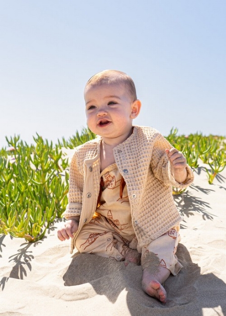 Cardigan gaufré en coton biologique - Sable | Coco Village