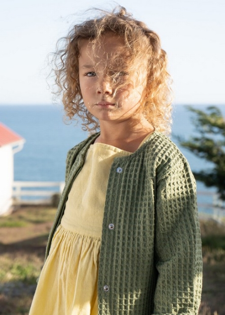 Cardigan gaufré en coton biologique - Lichen | Coco Village