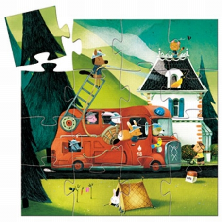 Puzzle silhouette 16 pcs - Le camion de pompier | Djeco