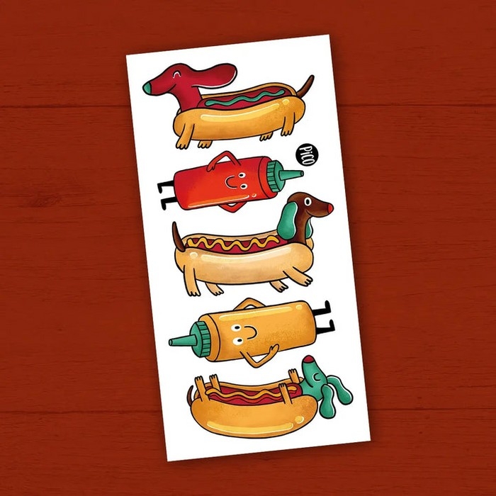 Tatouages temporaires - Ketchup le chien saucisse | PiCO